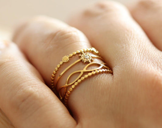 18K Gold adjustable rings for women, stackable ring, chunky ring